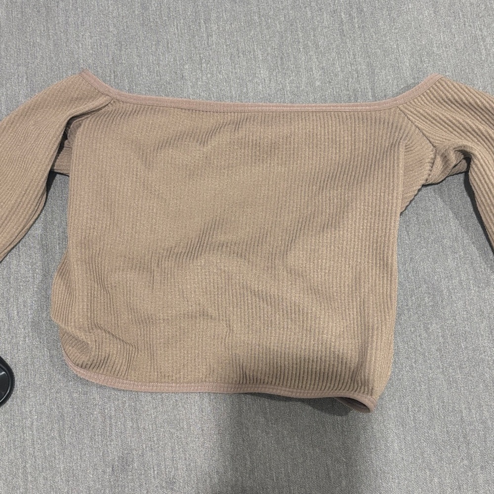 Elegant Tan Off-Shoulder Sweater